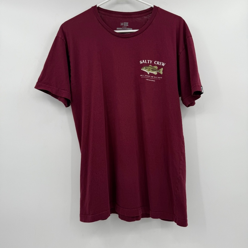 Salty Crew T Shirt Men Large Red Burgundy Short Sleeve Crew Neck Cotton Fish